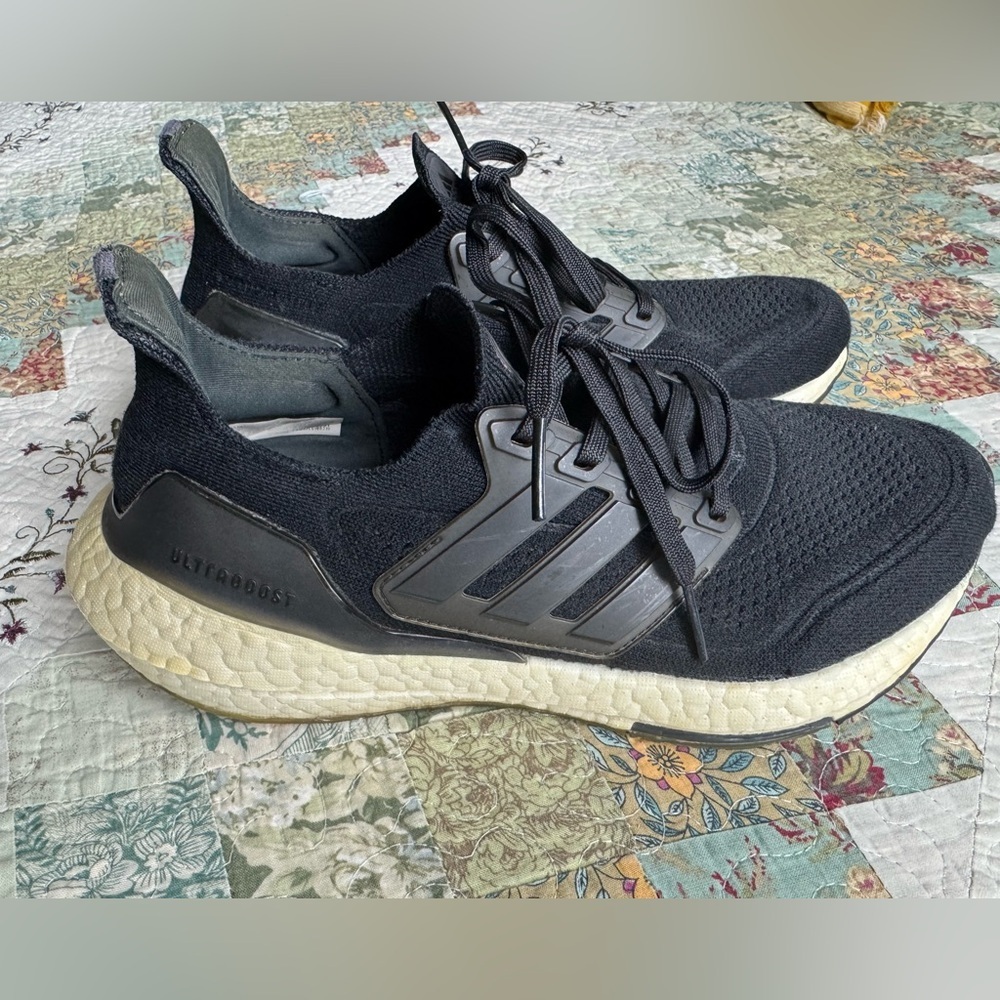 Adidas Ultraboost 21 Black White Lace Up Lightweight Running Shoes Sz 7